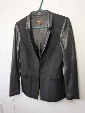 DANIER Leather And Wool Women Coat Size XS Black Blazer Long Sleeve 2 Pockets